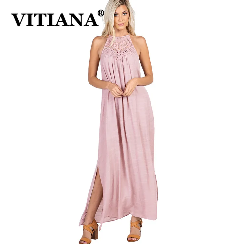 VITIANA женское повседневное пляжное длинное платье лето 2019 Женские однотонные