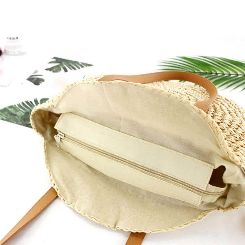 Casual Rattan Women Big Capacity Shoulder Bags Circle Straw Handmade Handbags Summer Lady Round Bohemian Beach Travel Totes #40 | Багаж и