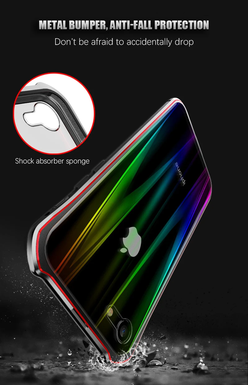Роскошные Лазерная Аврора Красочные Магнитные Кнопки чехол для iphone 7 iphone 8 7 plus X крышка магнита металлический бампер с закаленное стекло