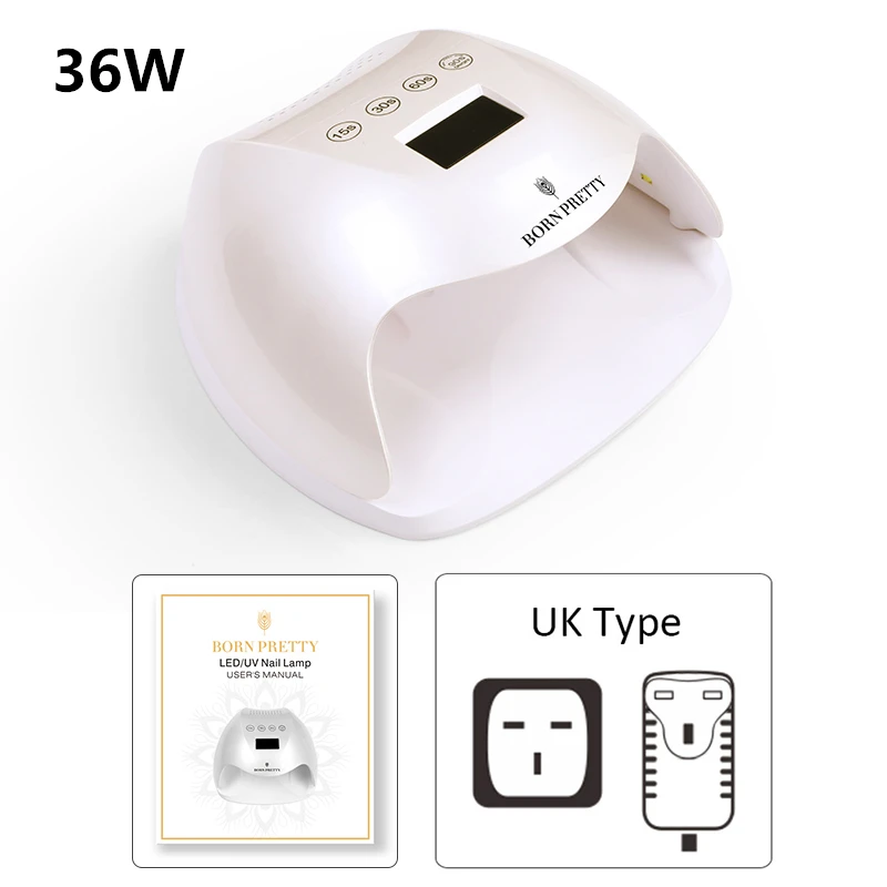 36W UK Type Сушилка для ногтей BORN PRETTY, СВЕТОДИОДНЫЙ УФ-светильник для ногтей, USB лампа для маникюра, ЖК-дисплей, сушка, Гель-лак для ногтей, инструмент для дизайна ногтей - Цвет: 36W UK Type