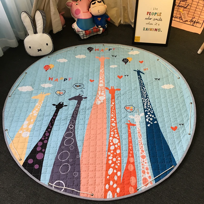 Детский круглый коврик 1,5 м/59 дюймов, детский игровой коврик, органайзер для игрушек, сумка для хранения с завязками, Детский напольный игровой коврик с мультяшными животными