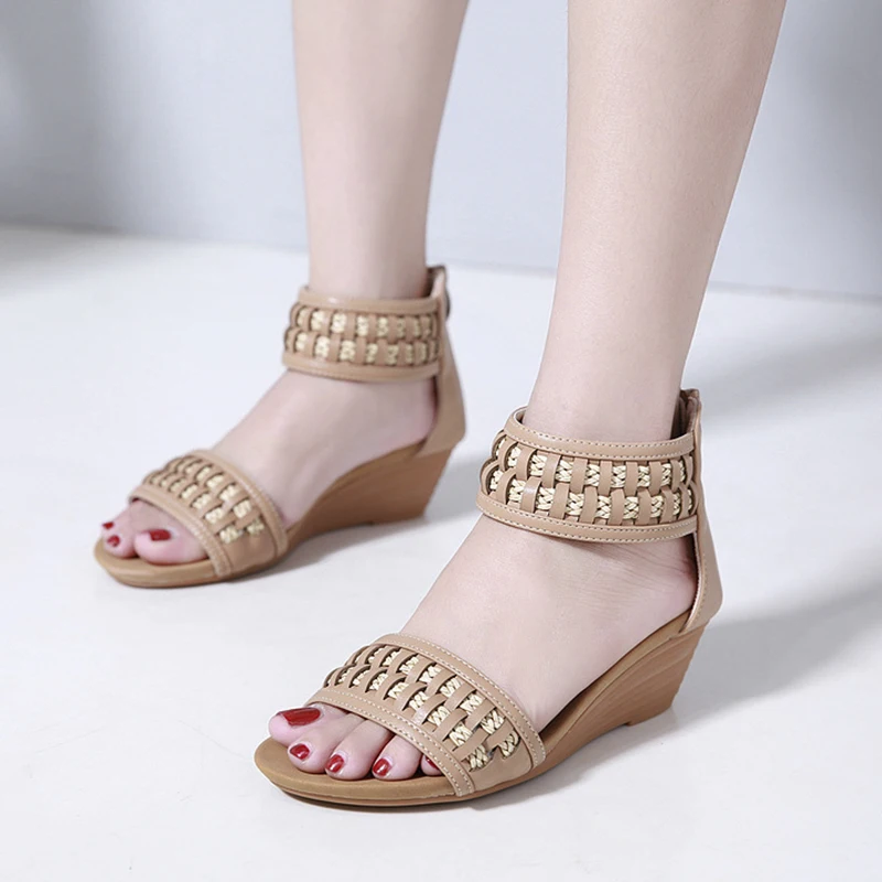 

Fashion Woven Wedge Heel Roman Shoes 2020 New Women's Sandals Bohemian Plus Size 35-42 Female Slip Ons Ladies Casual Shoes