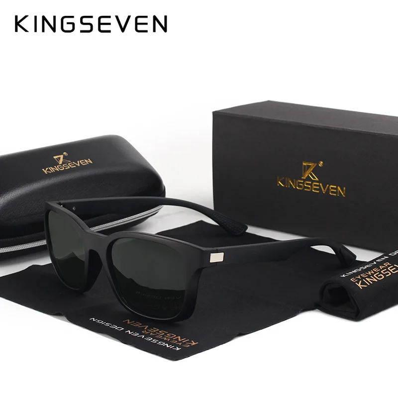 KINGSEVEN, Классические Модные поляризованные черные солнцезащитные очки, мужские очки для вождения, рыбалки, квадратные солнцезащитные очки - Цвет линз: C02 BLACK GREEN