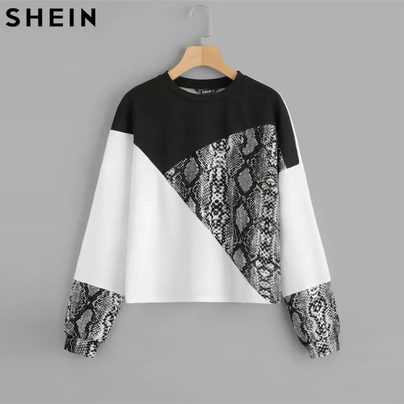SHEIN Контрастный Пуловер С Змеиным Принтом Женские Осенние Кофты С Длинным Рукавом