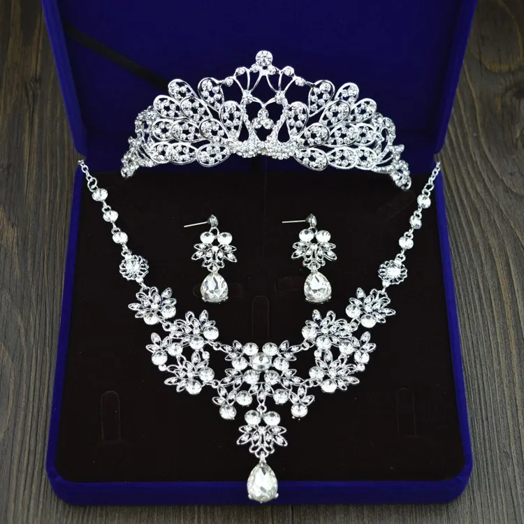 Alta Qualidade de Casamento Da Noiva Acessorios crown colar e brincos conjunto De Cristal Nupcial Conjuntos Joias Casamento|Ювелирные