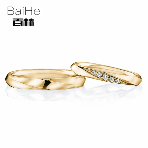 BAIHE Solid 18K Белое Золото 0.08ct Сертифицированный H/SI круглый натуральные Алмазы обручальные женщины тонкое обручальное кольцо ювелирные изделия