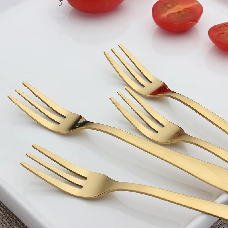 Нержавеющая сталь золотого цвета торт Лопата вилки для фруктов пирог пицца сыр