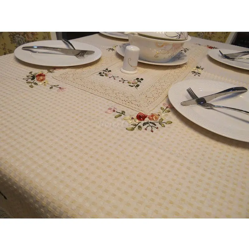 Скатерть с вышивкой из лент китайская скатерть ручной работы кружево круглый