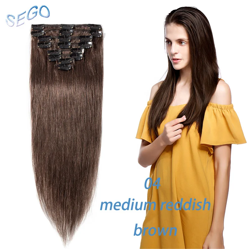 SEGO "-24" 65-120G прямолинейный скрепка в Пряди человеческих волос для наращивания чистый и фортепиано Цвет 8 шт./компл. Non-Волосы remy, на заколках, бразильские волосы