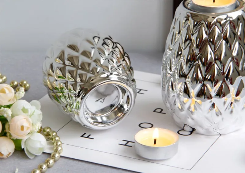Luxury Plating Gold Silver Ceramic Candlestick Holder Candle Cup European Home Candlelight Dinner Decoration Ornaments