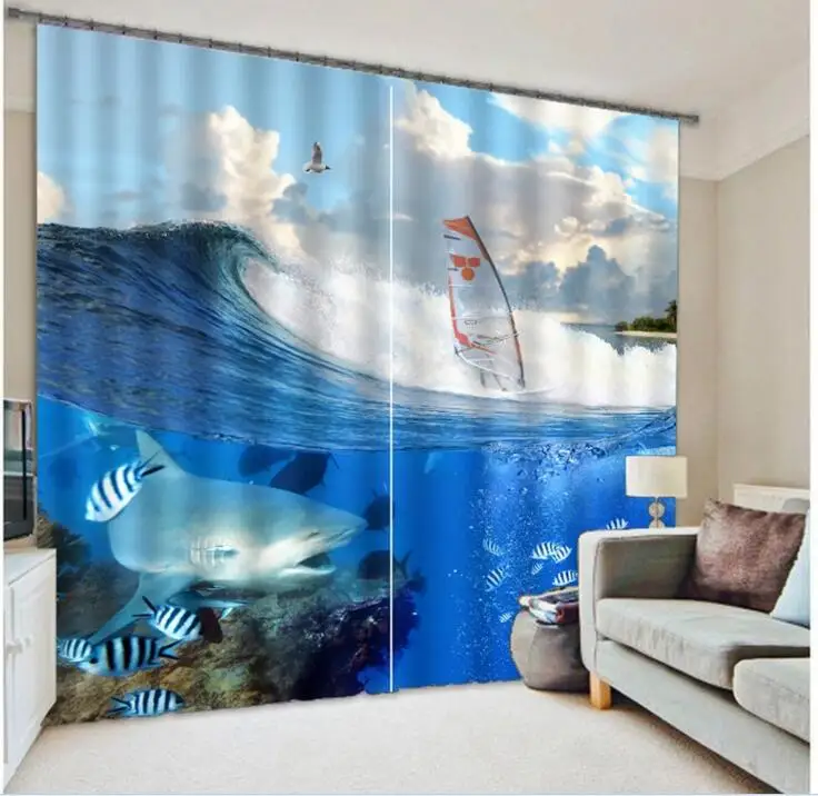 

blue kids Bedroom Curtain Luxury Blackout 3D Window Curtain For Living Room Customized size Drapes Cortina Rideaux Cushion cover