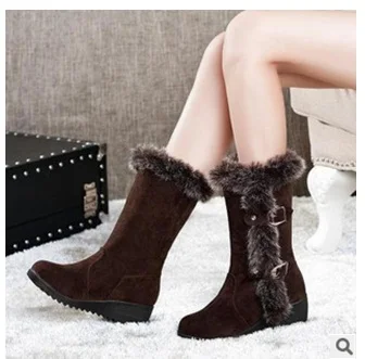 Дамские сапоги большого Размеры теплые плюшевые нубук с пряжкой Теплые туфли на