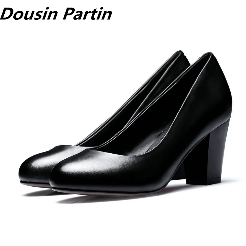 Женские офисные туфли Dousin Partin на квадратном каблуке 3 см/5 см/7 см черные рабочие