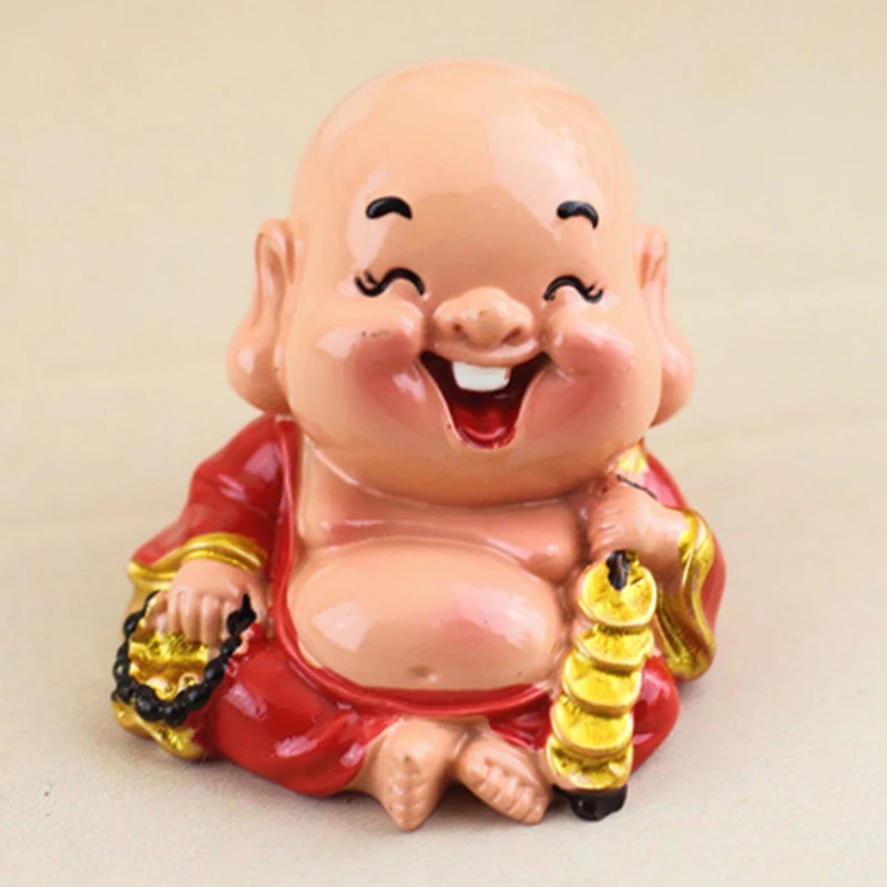 Car Ornaments Resin Smile Monk Maitreya Yuanbao Copper Buddha Crafts Figurines Lucky Statue Auto Decor Accessories |