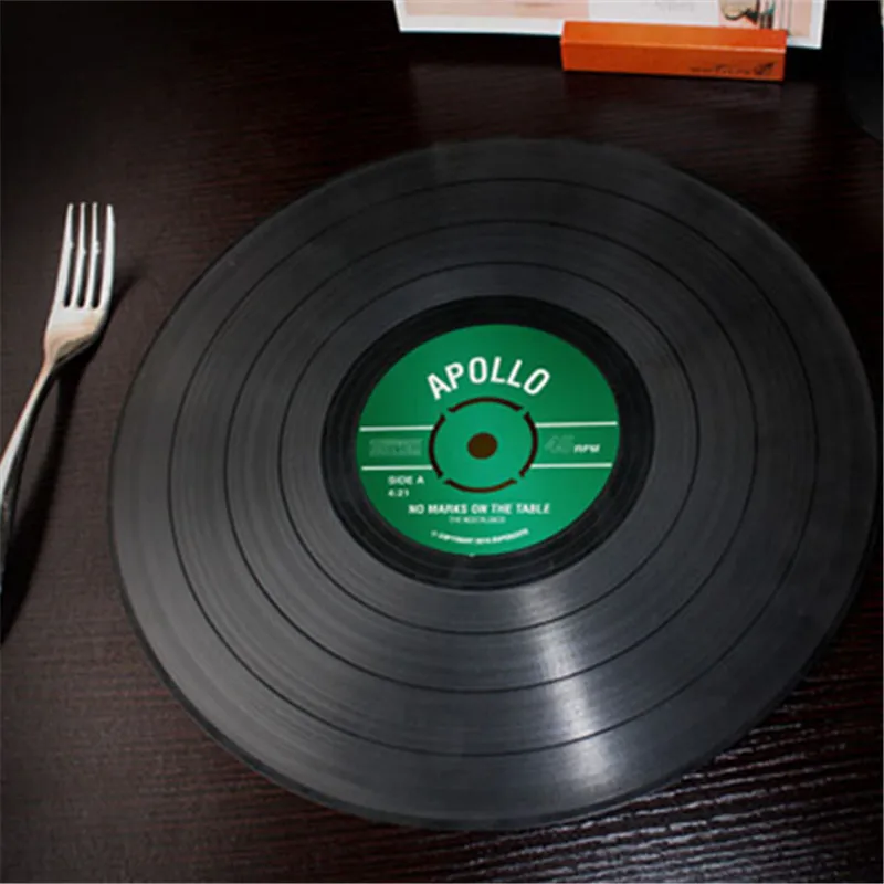 Wholesale 8pcs/lot Creative Silicone Retro Record Black Vinyl Table Mat Dining Plate Set Round Placemat Free Shipping | Дом и сад