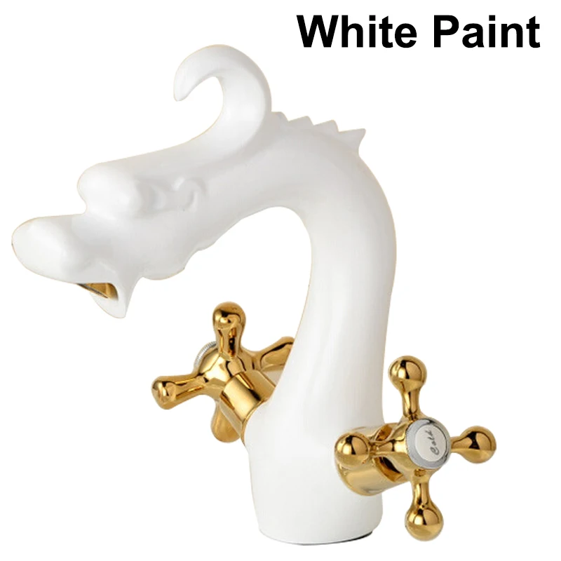 White Painting Quyanre смеситель Ванная комната Дракон смесители двойной ручкой смеситель раковина смесители бортике - Цвет: White Painting