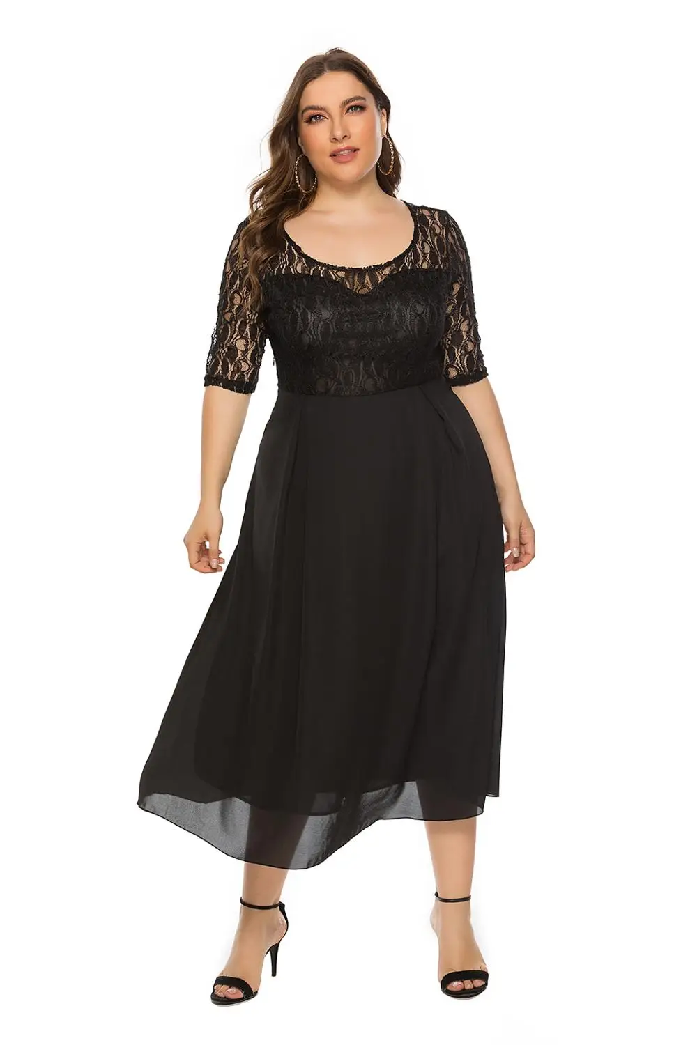 

Women Summer Dress O Neck Half Sleeve Hollow Out Lace Long Maxi Dress Plus Size 6XL Club Party Dress vestido largo verano mujer