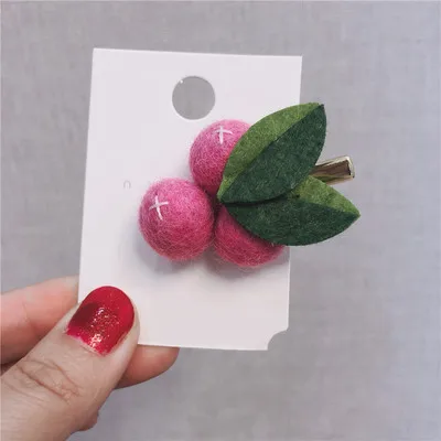 Rose Китай взрыв хорошее благословение шерсть маленький оранжевый фетровый шар девушка заколки для волос фруктовые листья шпильки ручной работы Заколки детские головные уборы - Цвет: Rose
