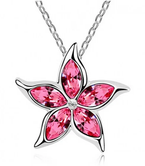 Wholesale starfish white zircon chain Austrian CRYSTAL pendant necklace Jewelry free shipping 10 colors available |