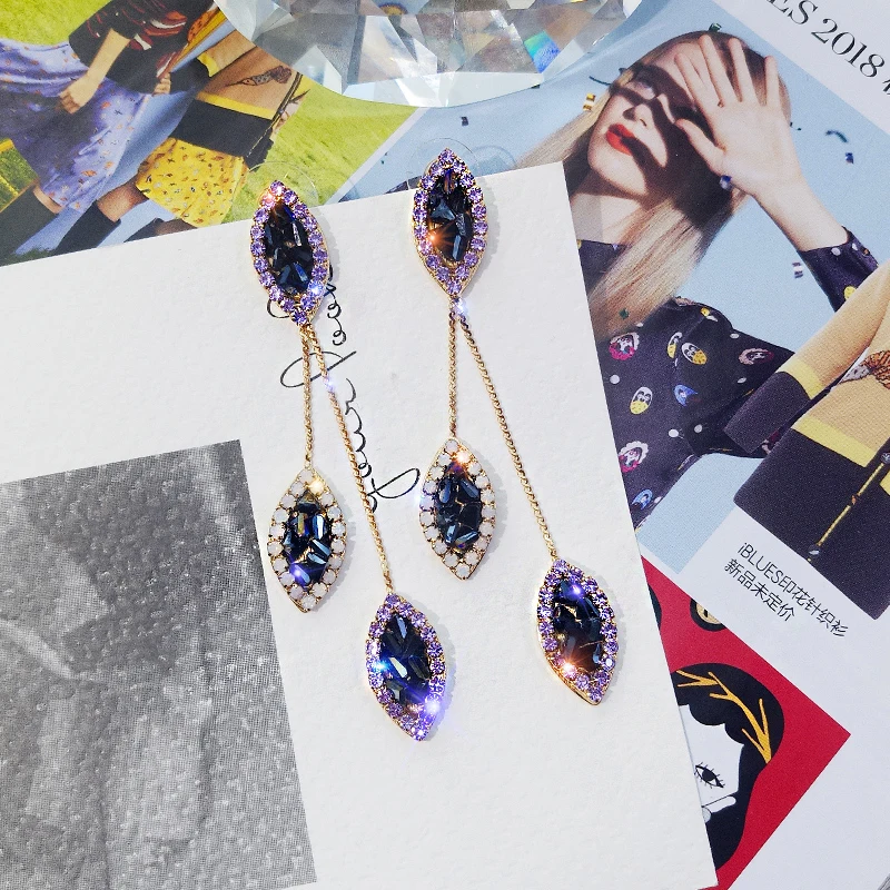 DREJEW винтажные золотые фиолетовый лист серьги капельки для женщин с длинной