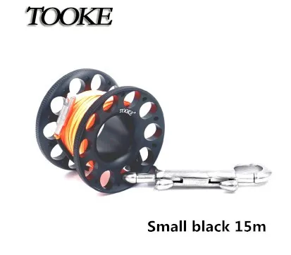 Small Black 15m Катушка из алюминиевого сплава для подводного плавания с защелкой из нержавеющей стали 30 м 45 м крюк SMB безопасное оборудование аксессуары BCD - Color: Small Black 15m