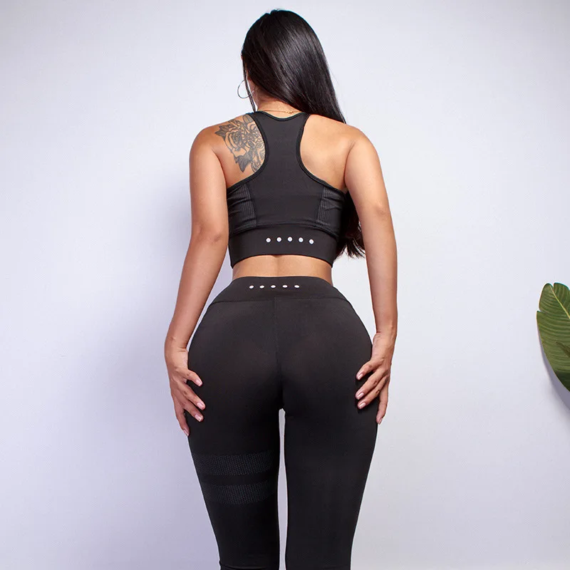 Женский спортивный костюм с бюстгальтером + штаны для йоги летний сексуальный