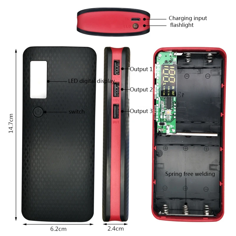 Чехол для внешнего аккумулятора (без аккумулятора) 3 порта USB 5x18650 держатель