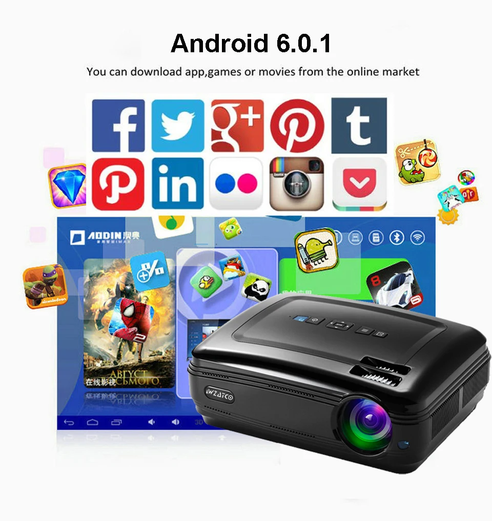 Обновленный 5500 люмен ТВ светодиодный проектор Android 9,0 Smart wifi Airplay Miracast Bluetooth HD проектор мульти для домашнего кинотеатра