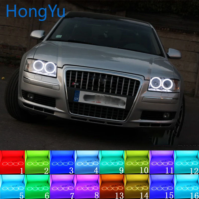 Новейшие разноцветные светодиодные фары RGB Angel Eyes Halo Ring Eye DRL RF пульт