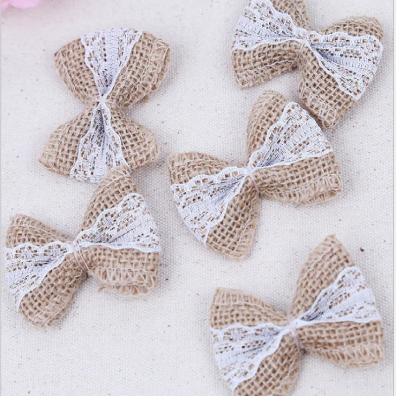 

10pcs Vintage Natural Jute Burlap Hessian DIY Ribbon Bowknot Wedding Burlap Scrapbooking lace craft