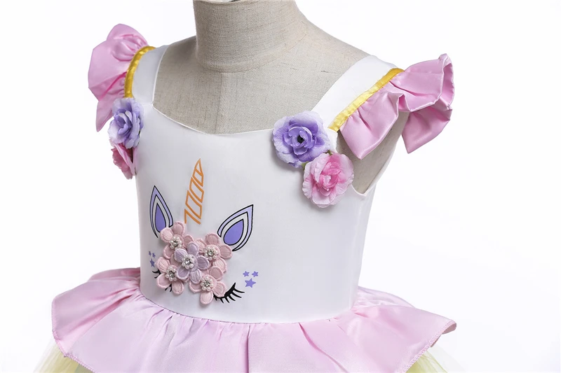 Необычное разноцветное платье с единорогом для девочек праздничное платье-пачка