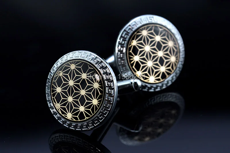 Мужская запонка MMS свадебная с эмалью и золотыми звездами на пуговицах|brand cufflinks for