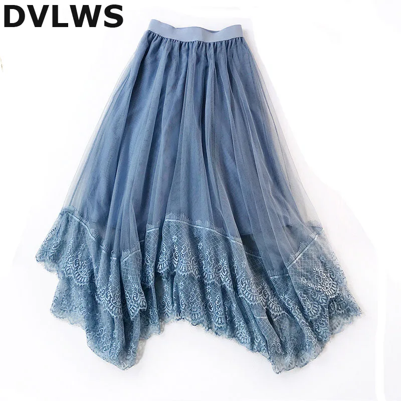 Женская Асимметричная юбка трапециевидной формы элегантная кружевная сетчатая