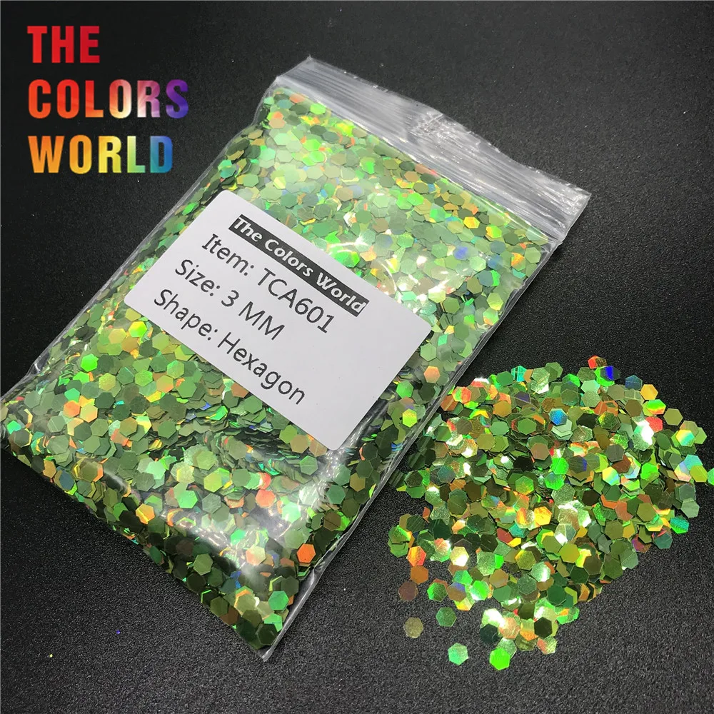 Голографический лазер TCA601 яблоко зеленая Шестигранная форма блеск для ногтей