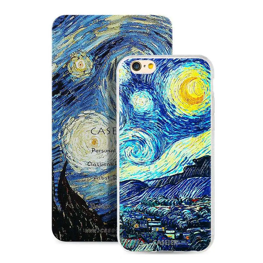 Caseier Звездная ночь чехол для телефона+ Подарочная коробка для iPhone 5 6 7 8 Plus x выбивает рисунком Крышка год уникальный подарок принципиально capinha чехол For на айфон X чехол на айфон 5 6 6s - Цвет: The Starry Night 1