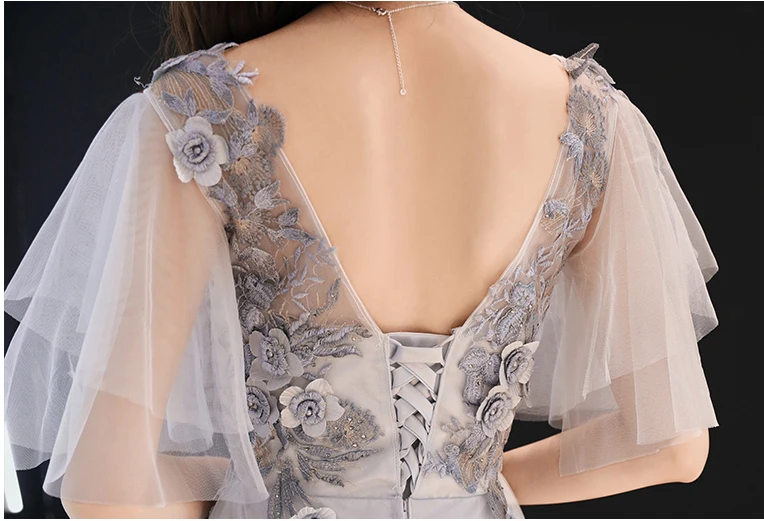 Серое свадебное вечернее Ципао женское элегантное платье с v образным вырезом и