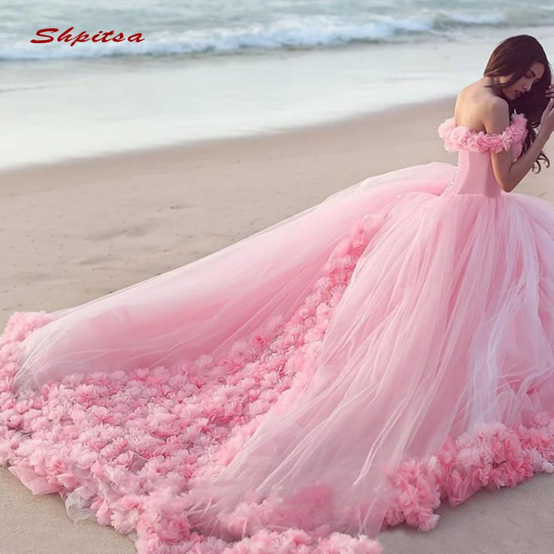 Бальное платье Quinceanera с открытыми плечами из фатина для выпускного вечера