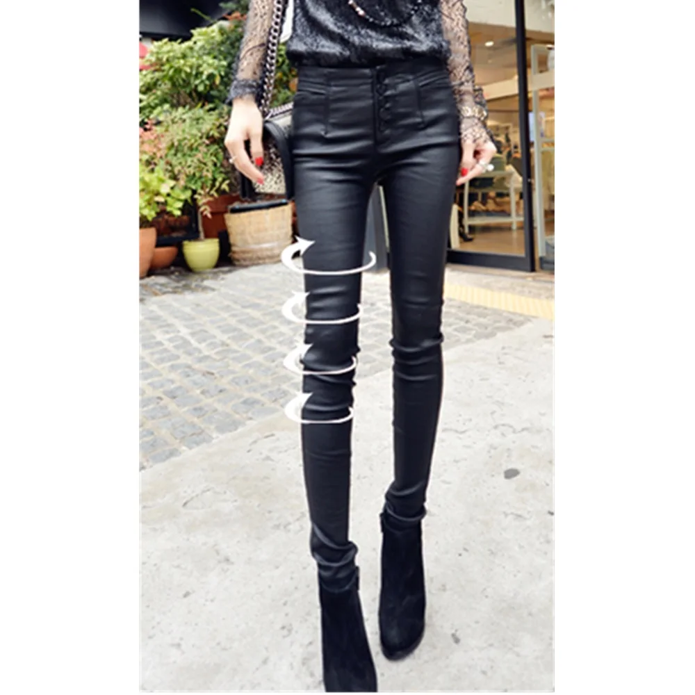 Winter Slim Leggings Women Autumn Black PU Leather Legging Pants Velvet Thick Warm Sexy Push Up Skinny | Женская одежда
