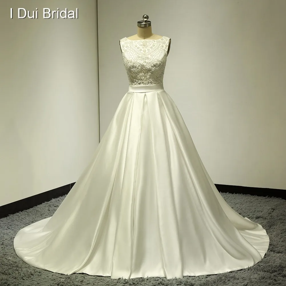 Бисерные атласные свадебные платья галстук бабочка Замочная скважина сзади