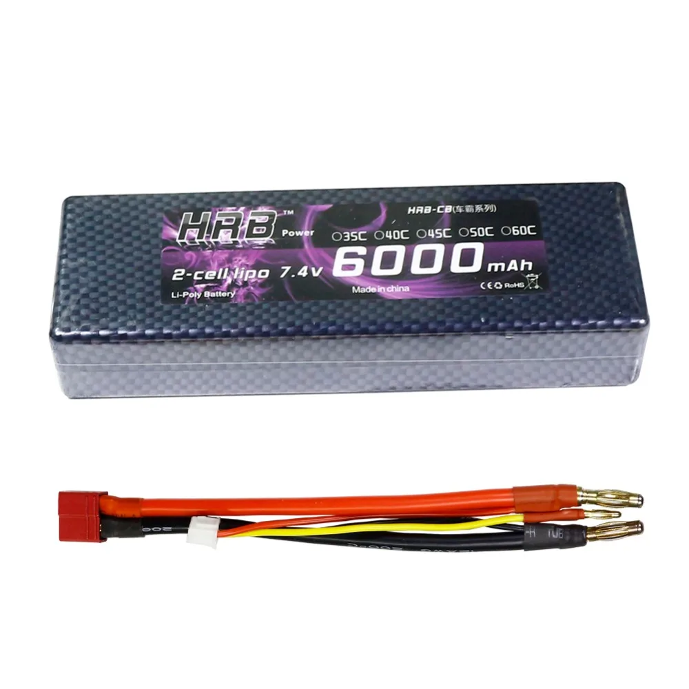 2 шт аккумулятор hrb Lipo 2S 6000mah жесткий чехол T Deans до 4,0 мм разъем банана 7,4 V 60C Жесткий Чехол для Traxxas Slash 4X4 автомобиль RC часть