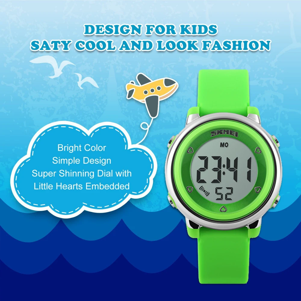 SKMEI детские модные спортивные часы с таймером и подсветкой, цифровые модные детские часы для мальчиков и девочек с рисунком из мультфильма, водонепроницаемые часы Relogio Feminino