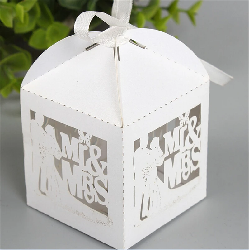 Новые белые свадебные сувениры и подарочные коробки Mr Mrs Laser элегантные роскошные