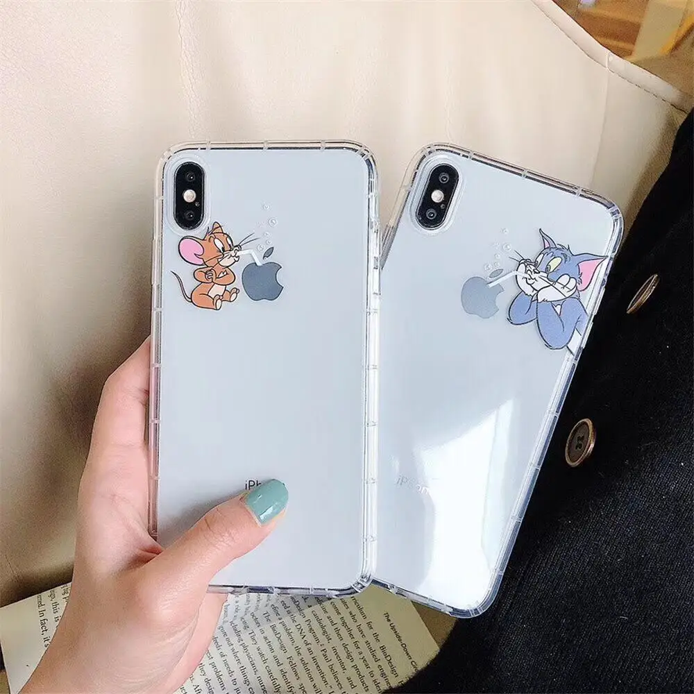 HUANQING Cute cat and mouse cell phone case For iPhoneXR XS Max Cartoon for 6 6S 7 7Plus 8 8Plus lovers TPU Phone soft |