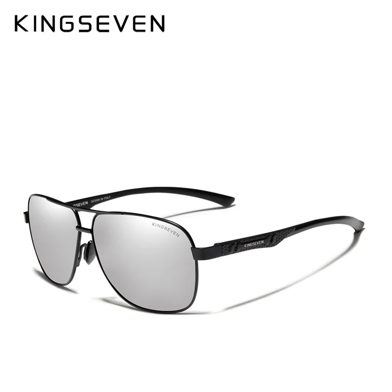Black silver KINGSEVEN, фирменный дизайн, поляризованные алюминиевые солнцезащитные очки, мужские, для вождения, синие, зеркальные, солнцезащитные очки для мужчин, очки, Gafas De Sol - Цвет линз: Black silver