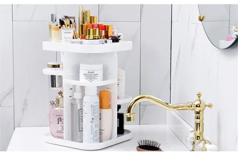 360-degree Rotating Makeup Organizer cosmetic Display Case round jewelry storage rack box Adjustable Cosmetic Storage Rack