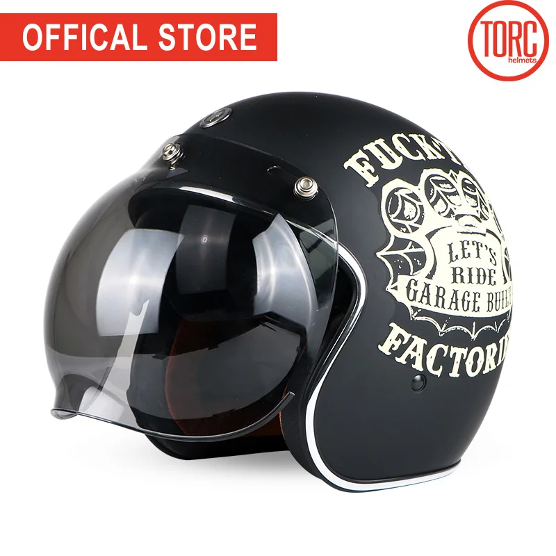 TORC бренд Motocyle классический открытым уход за кожей лица шлем Винтаж шлем jets мотоциклетный шлем в стиле ретро capacete пузырьковый козырек motoqueiro T57 - Цвет: Built bubble visor