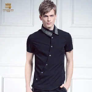 Мужская Асимметричная рубашка FanZhuan, рубашка с короткими рукавами и скошенным воротником, с вышивкой, 612066