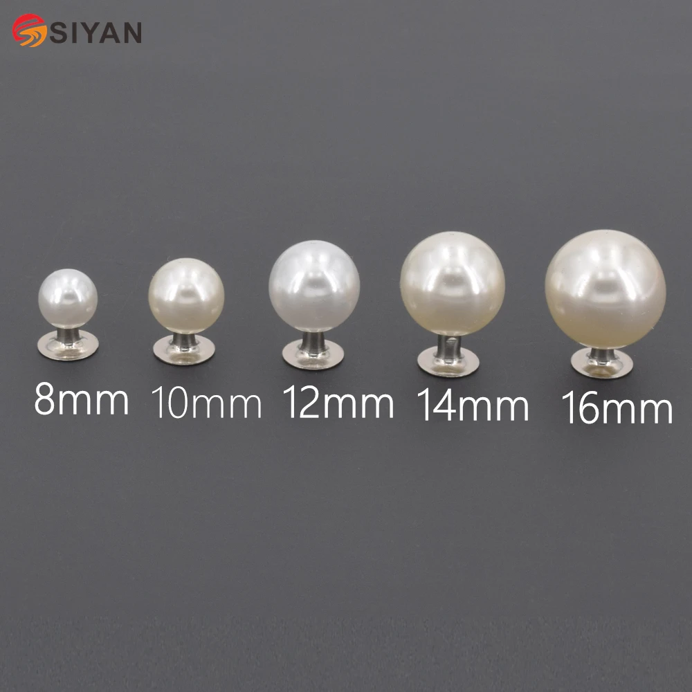 

100pcs Pearl Beads Rivets cap stud with screws DIY Garment Accessory Beads Spikes For Cloths Hat Wedding Decor Silver Gold White