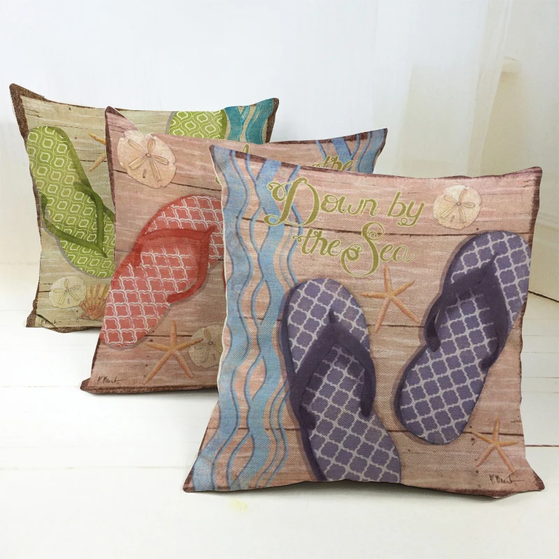 18х18 &quotмодные пляж Морские волны флип флоп носить здесь тапочки в декорированном