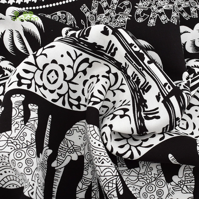 

Chainho,Black Elephant Series/Summer Apparel Fabric/Printed Imitation Silk/Skirt/Dress/Shirt Material/Half Meter 50x140cm